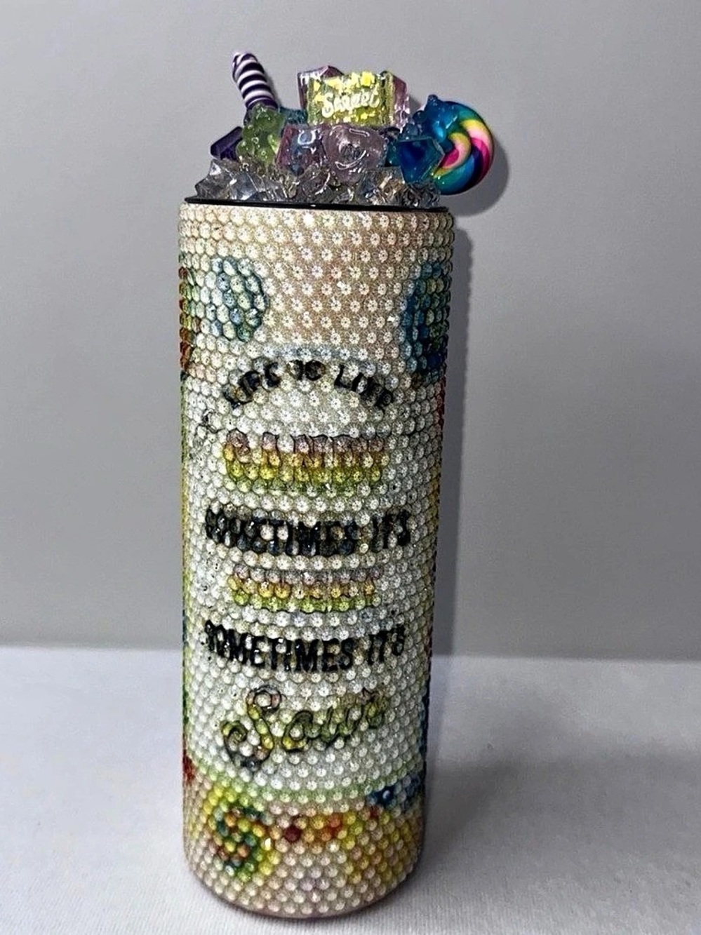 Rhinestone Candy Tumbler in White & Multicolor